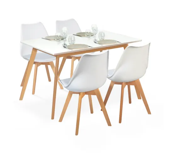 Ensemble Table à Manger Extensible Inga 120-160 Cm Et 4 Chaises Sara Blanches Design Scandinave