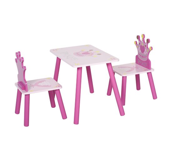Ensemble Table Et Chaises Enfant Design Princesse Couronne Bois Pin Mdf Rose