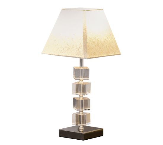 Lampe En Cristal - Lampe De Table Design Contemporain - Abat-jour Polyester Blanc Beige