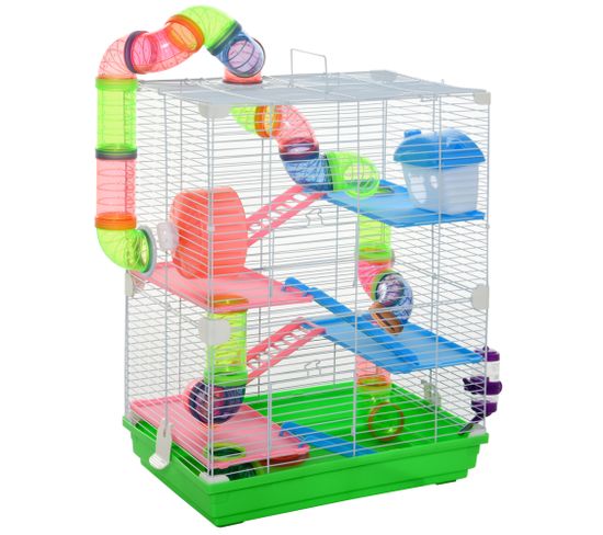 Cage Pour Hamster Souris Rongeur 4 Étages Multi-équipements Vert