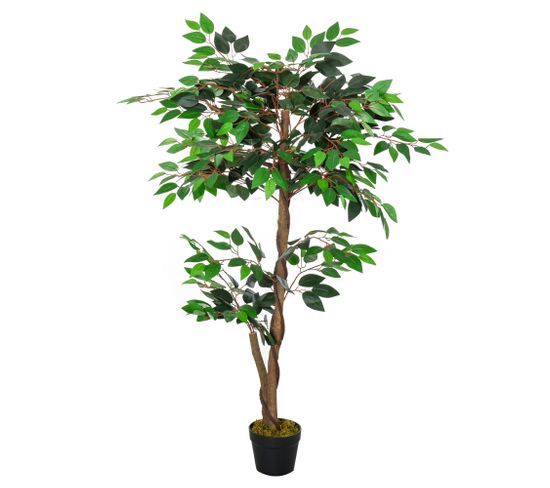 Plante Artificiel Ficus Hauteur 1,2 M Tronc Branches Liane Lichen Feuilles Réalistes Pot Inclus