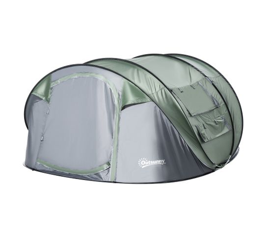 Tente De Camping Pop-up 4-5 Pers. Fibre Verre Polyester Pe Vert Gris