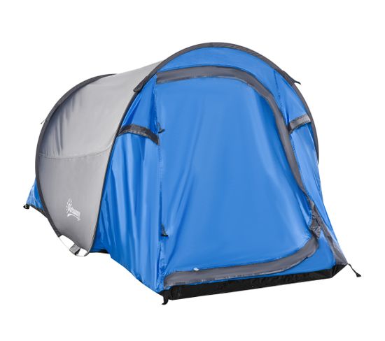 Tente De Camping Pop-up 2 Pers. Fibre Verre Polyester Bleu Gris