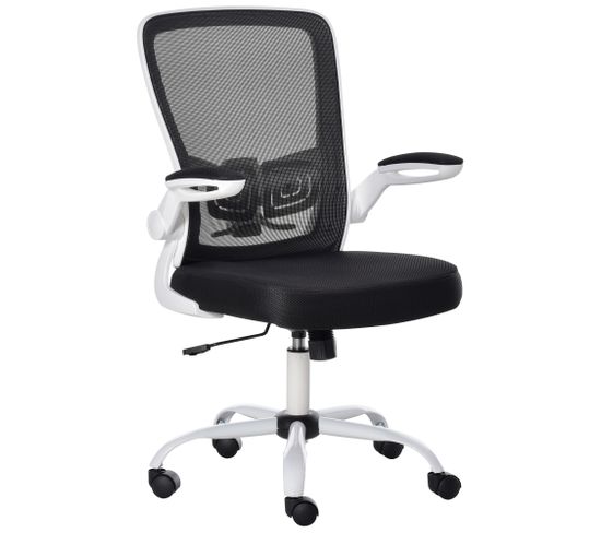 Chaise De Bureau Ergonomique Accoudoirs Relevables Maille Polyester Noir Blanc