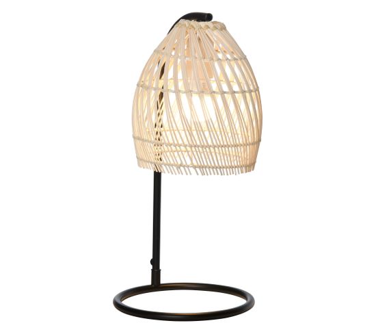 Lampe De Table Arquée Style Néo-rétro Rotin Naturel Métal Noir