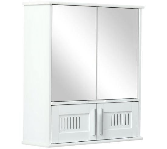 Armoire Miroir De Salle De Bain 4 Portes Étagère Blanc