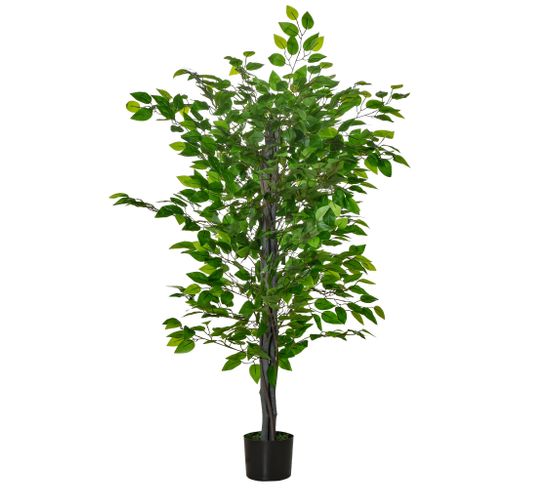Plante Artificielle Ficus H1,35 M Tronc Liane Lichen Feuilles Réalistes Pot Inclus