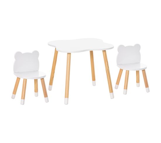 Ensemble Table Et Chaises Enfant Design Scandinave Motif Ourson Blanc Bois Pin
