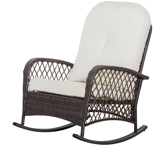 Rocking Chair Extérieur Style Cosy Coussins Inclus Résine Tressée Chocolat