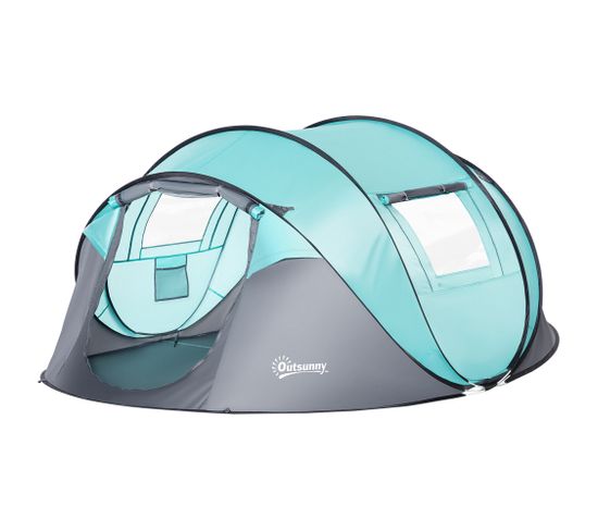 Tente De Camping Pop-up 3-4 Personnes Fibre Verre Polyester Bleu Gris