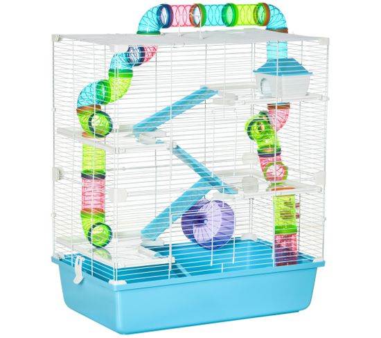 Grande Cage à Hamsters 5 Niveaux - Nombreux Accessoires - Métal Pp Bleu Blanc