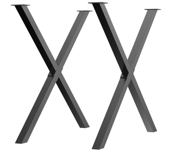Lot De 2 Pieds De Table Design Industriel En Croix Acier Noir