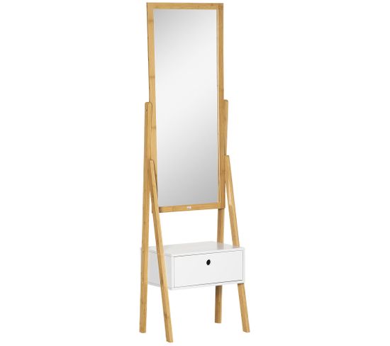 Miroir Sur Pied Avec Rangement Tiroir En Bambou Et Mdf