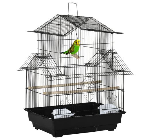 Cage à Oiseaux Design Maison Multi-équipement Métal Noir