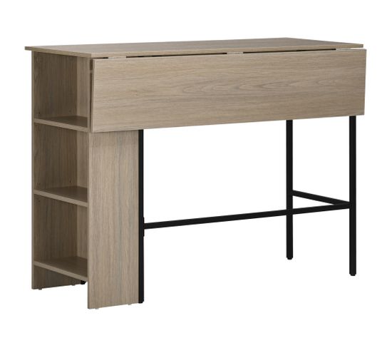 Table De Bar Extensible Design Industriel - 3 Étagères - Aspect Bois