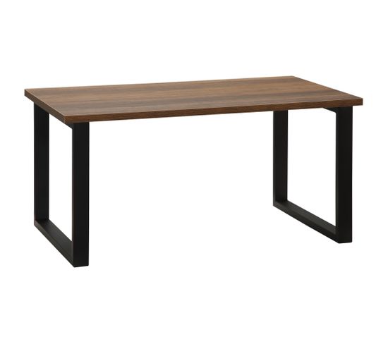 Table Basse Rectangulaire Style Industriel Métal Noir Aspect Bois Noyer