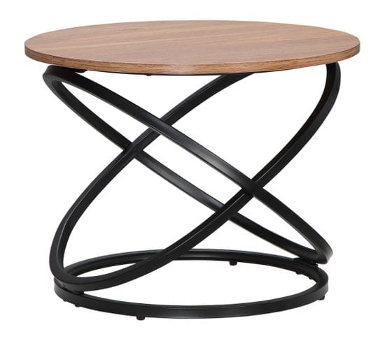 Table Basse Ronde Design Industriel Néo-rétro Noir Bois Clair