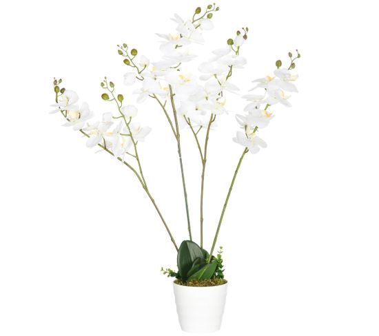 Plante Artificielle Orchidée H.0,75 M 4 Branches 43 Fleurs Pot Inclus