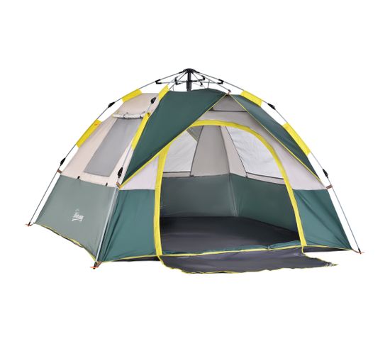 Tente De Camping Pop Up 3 Personnes Avec Sac Jaune Gris Vert