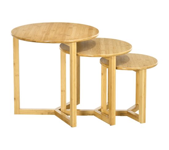 Lot De 3 Tables Basses Gigognes Style Cosy Naturel Bambou