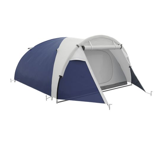 Tente De Camping 3-4 Personnes Fibre Verre Polyester Bleu Gris