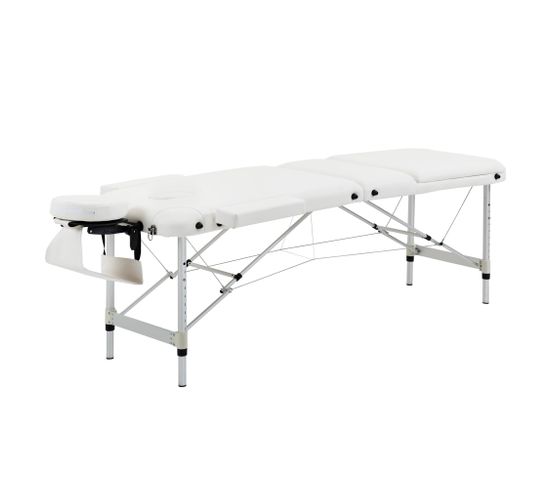 Table De Massage Pliable 3 Zones Réglable Alu. Synthétique Pvc Blanc
