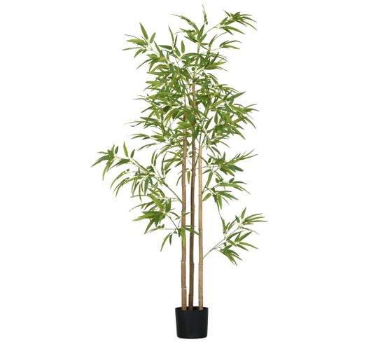 Bambou Artificiel 1,80h M - 830 Feuilles Réalistes, Vrais Troncs, Pot