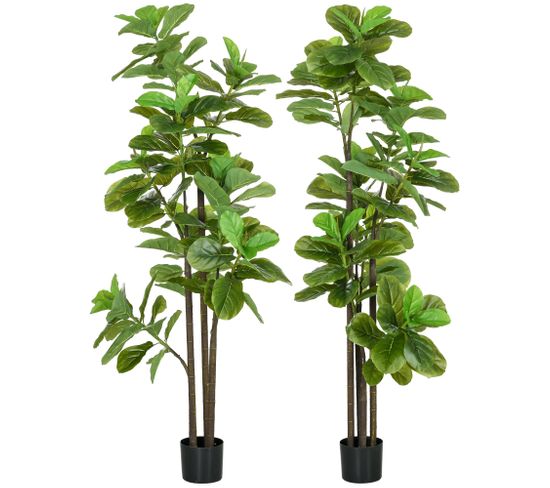 Ficus Lutea Artificiels 1,80h M - Lot De 2 Ficus Artificiels Avec Pots
