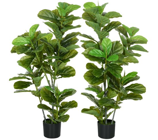 Ficus Lutea Artificiels 1,10h M - Lot De 2 Ficus Artificiels Avec Pots