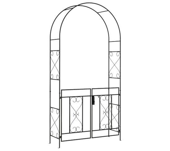 Arche De Jardin Avec Portillon Treillis Style Fer Forgé Métal Époxy Noir