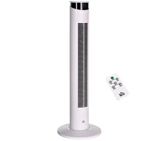 Ventilateur Colonne Oscillant 50w Avec Écran LED Télécommande Blanc