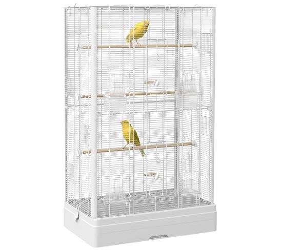 Cage à Oiseaux Volière Avec Portes Perchoirs - 61 X 36,5 X 98 Cm - Blanc