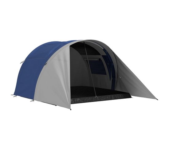 Tente De Camping Familiale 3-4 Pers. Fibre Verre Polyester Bleu Gris