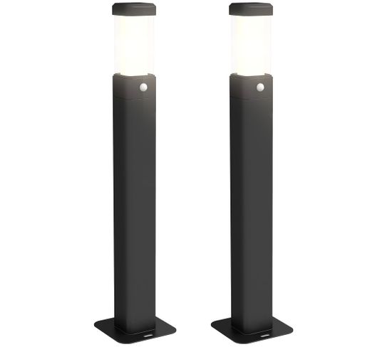 Lot De 2 Lampes D'extérieur - Bornes Lumineuses LED - Alu Noir