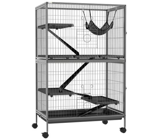 Cage Pour Rongeurs Furet Chinchilla Multi-équipement Acier Gris Noir