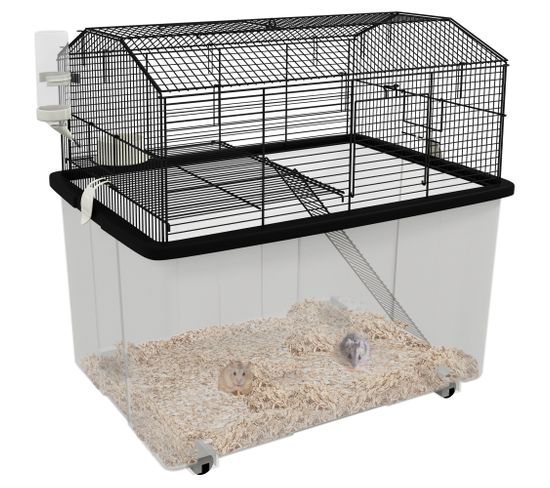 Cage Rongeur Hamster 2 Étages - Accessoires - Transparent Noir