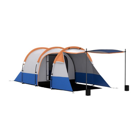 Tente De Camping 2-3 Pers. Porche 3 Portes Étanchéité 2000 Mm Sac Orange