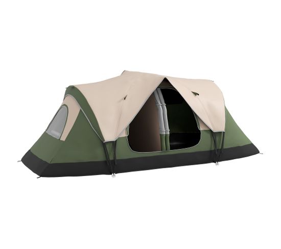 Tente De Camping Familiale 6-8 Pers. Double Toit Moustiquaire Sac Vert