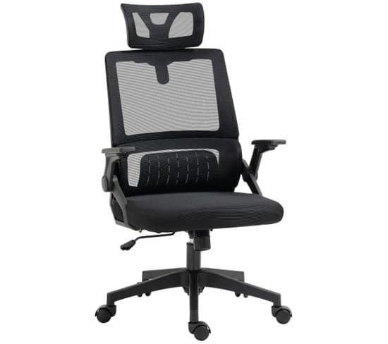 Chaise De Bureau Ergonomique Réglable Inclinable Pivotante Maille Polyester Noir