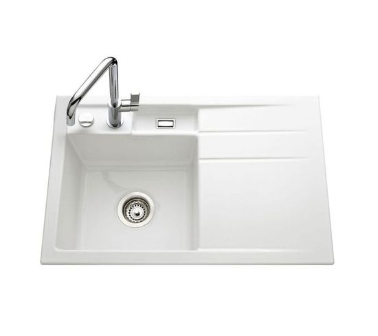 Evier Ceramique Blanc Brillant Sunday Systemceram 1 Bac 1 Egouttoir A Droite Evier But