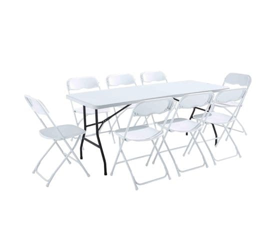 Ensemble Table Et Chaises Pliantes De Jardin - 8 Places 180cm Blanc
