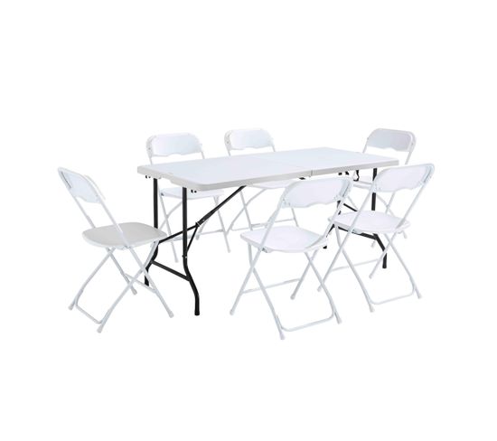 Ensemble Table Et 6 Chaises Pliantes De Jardin 152cm Blanc