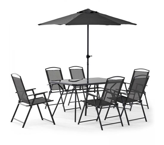 Salon De Jardin 6 Places ensemble table + 6 chaises + Parasol