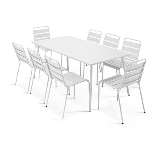 Palavas - Ensemble Table De Jardin Et 8 Chaises En Métal Blanc