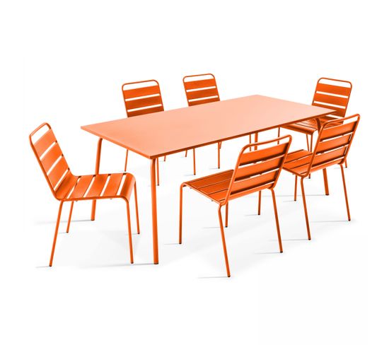 Palavas - Ensemble Table De Jardin Et 6 Chaises En Métal Orange