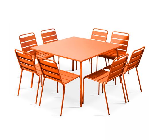 Palavas - Ensemble Table De Jardin Et 8 Chaises En Métal Orange