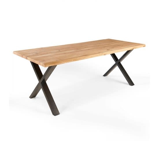 Table En Bois Avec Bords Irréguliers Et Piètement En X Noir 160 cm