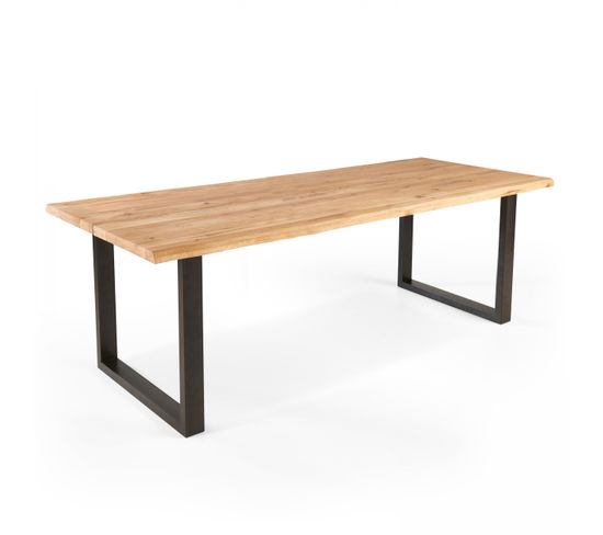 Table En Bois Avec Bords Irréguliers Et Piètement En U Noir - 240 x 95 cm