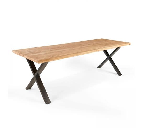 Table En Bois Avec Bords Irréguliers Et Piètement En X Noir 240 x 95 x 75 cm
