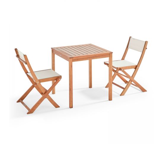 Ensemble Table Et 2 Chaises Pliantes En Textilène Et Eucalyptus Blanc